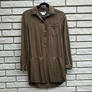 Lacoste Earth Tone Button Down Tunic Top Size 36